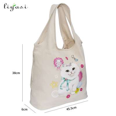 2017 Hot Sale Custom Thermal Transfer Pictures Printing Canvas Woman Ladies Handbags Canvas Tote Bag With Zipper.