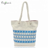 Promotional Summer Tourist Stripe Canvas Beach Bag With Rope